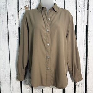 Vtg 90s Cactus Flower Brown Rayon Button Up Shirt‎ Women's S Long Sleeve Western